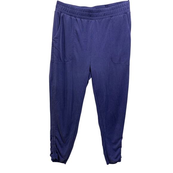 XXL Fabletics Womens Navy Blue Pull On Pants Pockets Ruched Calf - Picture 2 of 7